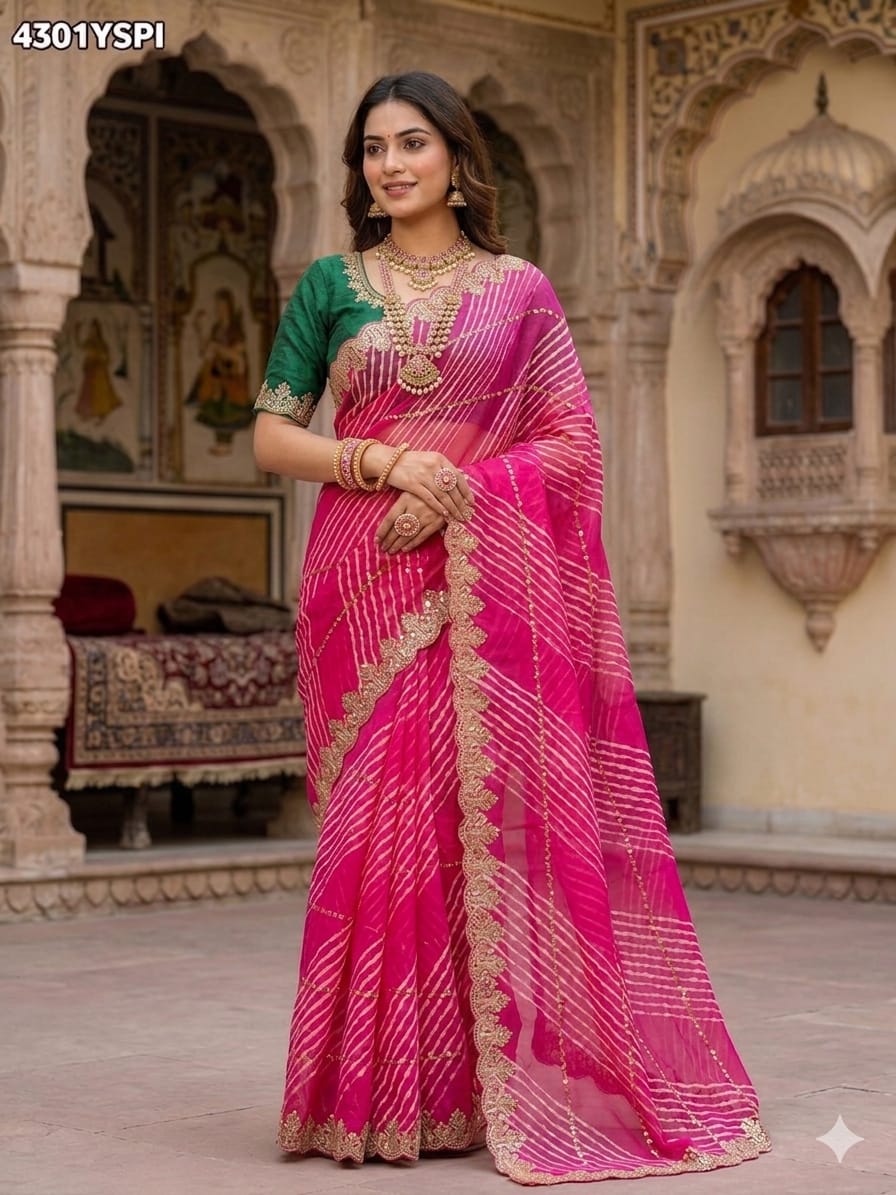 KcPc Georgette Leheriya Saree with Heavy Beads WorkSWA