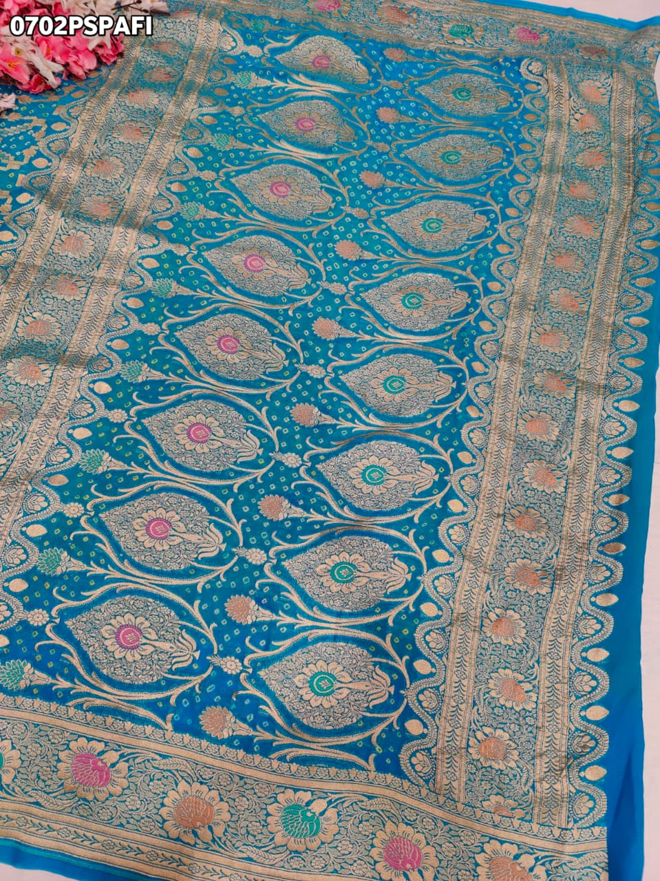 KcPc Pure Meenakari Khaddi Georgette Upada Janglaw Bandhani Neemzari Saree