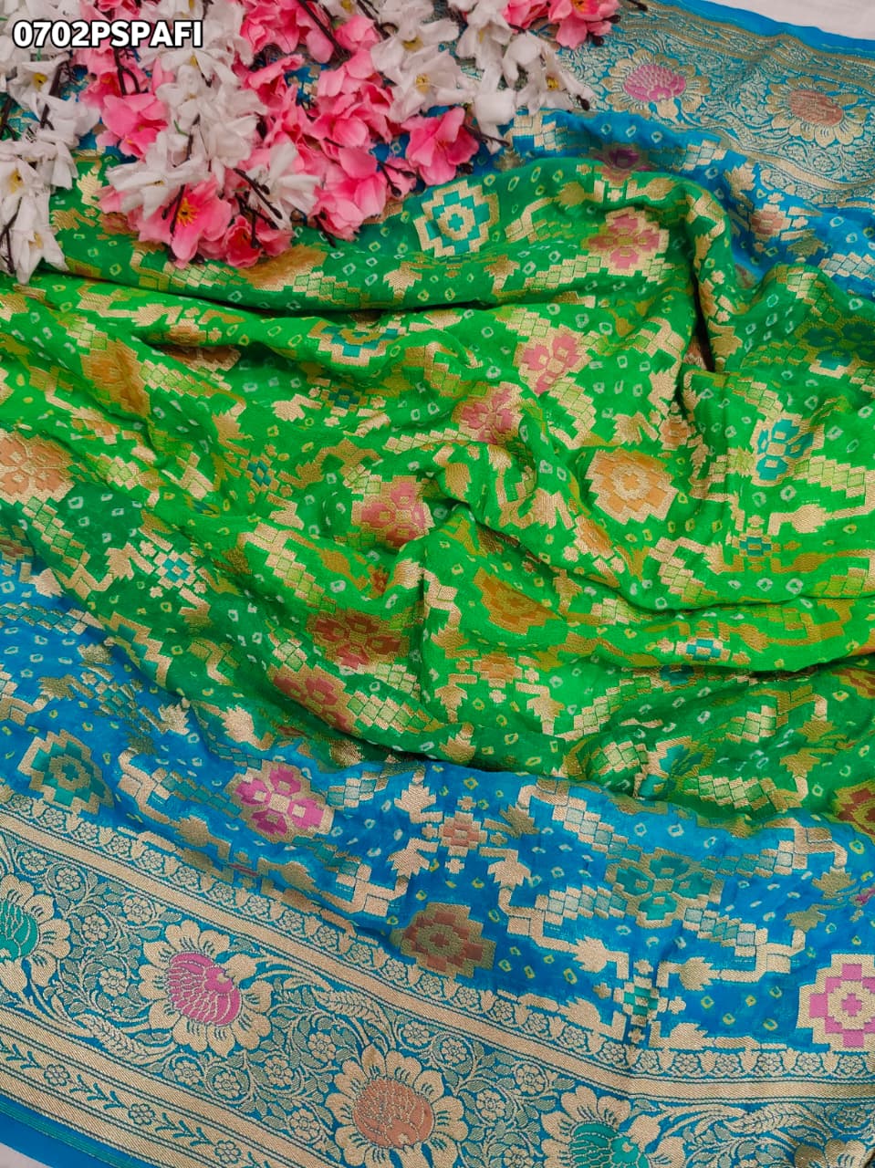 KcPc Pure Meenakari Khaddi Georgette Upada Janglaw Bandhani Neemzari Saree