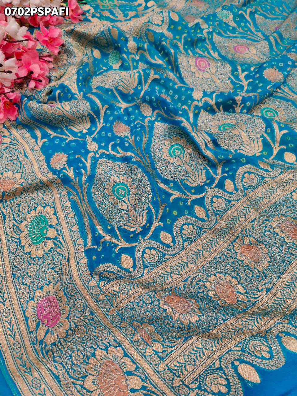 KcPc Pure Meenakari Khaddi Georgette Upada Janglaw Bandhani Neemzari Saree