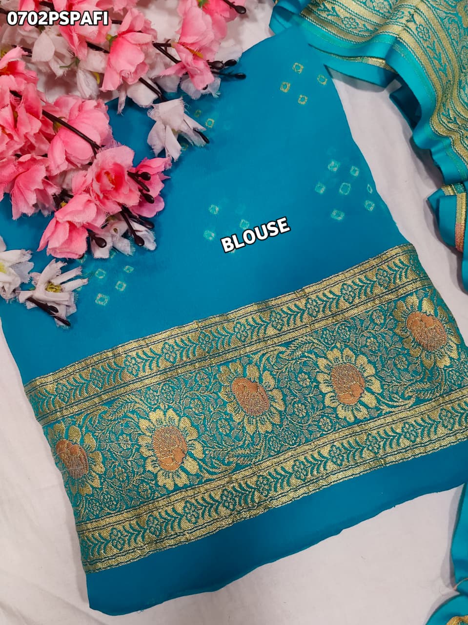 KcPc Pure Meenakari Khaddi Georgette Upada Janglaw Bandhani Neemzari Saree