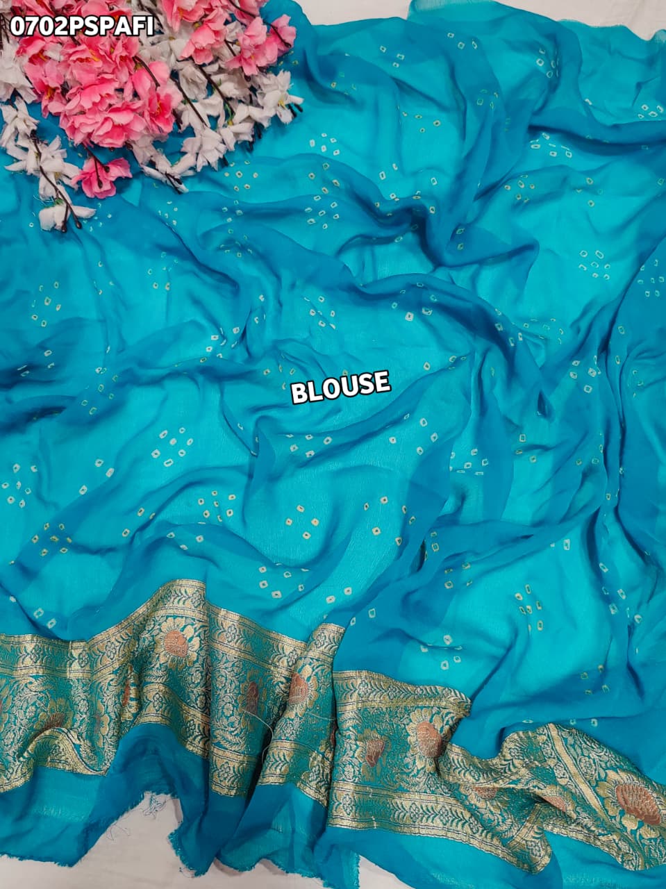 KcPc Pure Meenakari Khaddi Georgette Upada Janglaw Bandhani Neemzari Saree