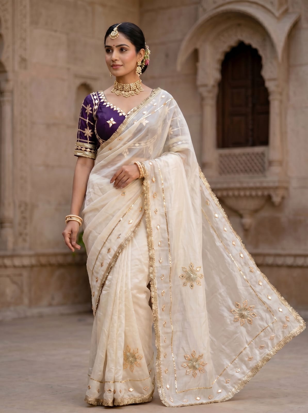 Buy Creap Silk Saree With Designer Style KcPc