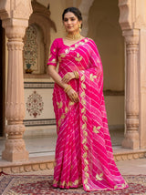 KcPc Premium Chiffon Leheriya Saree Designed with Traditional Gotapatti HandworkSFS