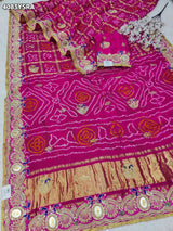 KcPc Royal Gaji Silk Bandhani Saree with Elegant Zardosi Work & Silver Coin Border MNL