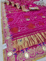 KcPc Royal Gaji Silk Bandhani Saree with Elegant Zardosi Work & Silver Coin Border MNL