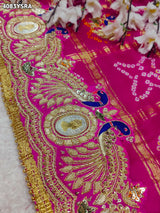 KcPc Royal Gaji Silk Bandhani Saree with Elegant Zardosi Work & Silver Coin Border MNL
