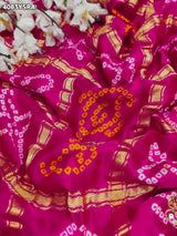 KcPc Royal Gaji Silk Bandhani Saree with Elegant Zardosi Work & Silver Coin Border MNL