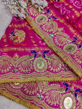 KcPc Royal Gaji Silk Bandhani Saree with Elegant Zardosi Work & Silver Coin Border MNL