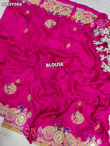 KcPc Royal Gaji Silk Bandhani Saree with Elegant Zardosi Work & Silver Coin Border MNL