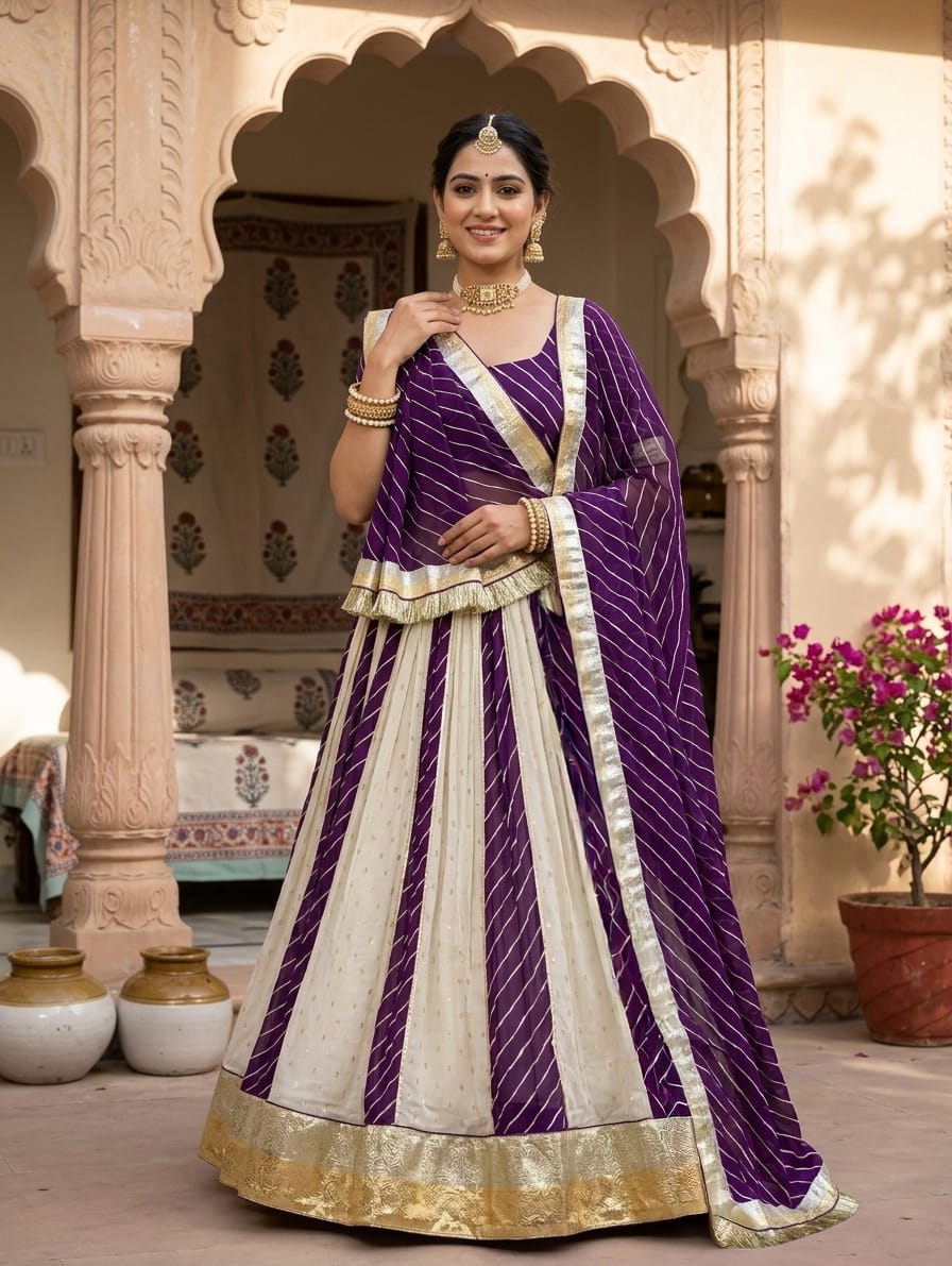KcPc New Premium Leheriya Style Lehenga with Rich Gota Patti Embellishment