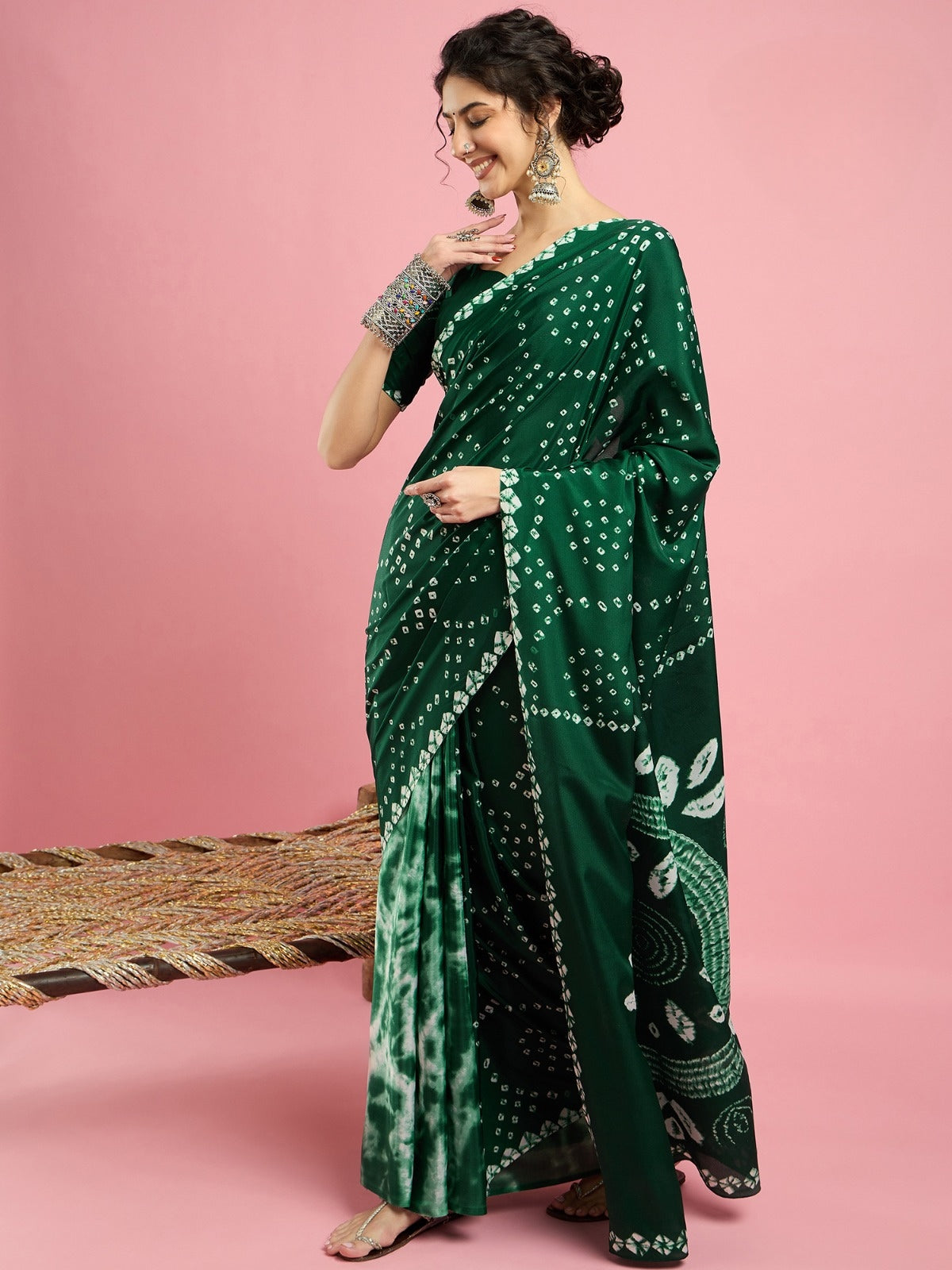 KcPc New Launch Creap Silk Bandhani Style With CauselWear Saree APL