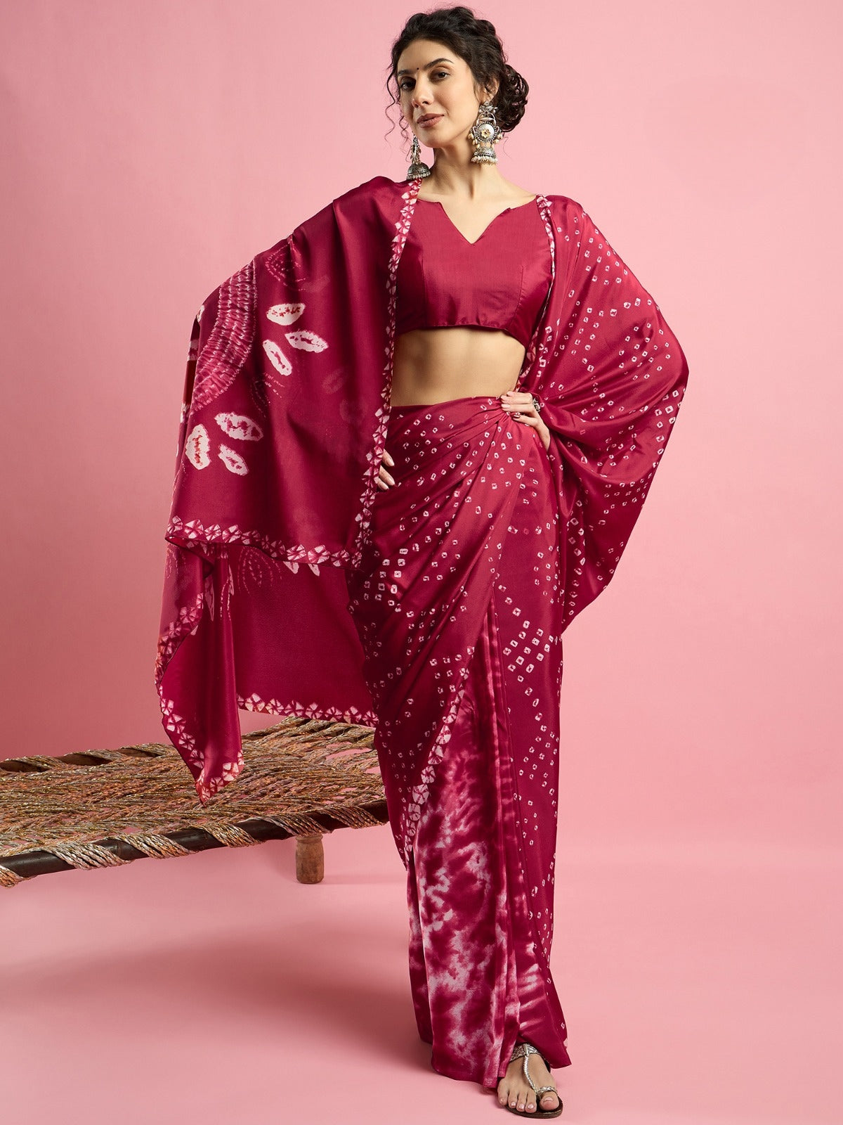 KcPc New Beautiful Creap Silk Bandhani Style With CauselWear Saree APL