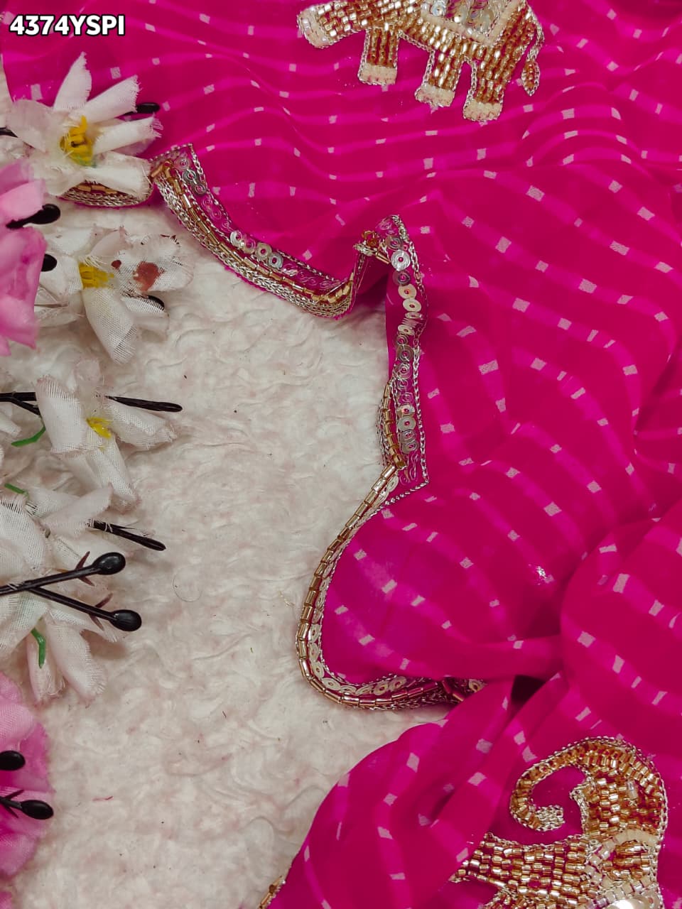 KcPc Premium Leheriya Style Pure Georgette Saree Designed for Royal Wedding Look TIR
