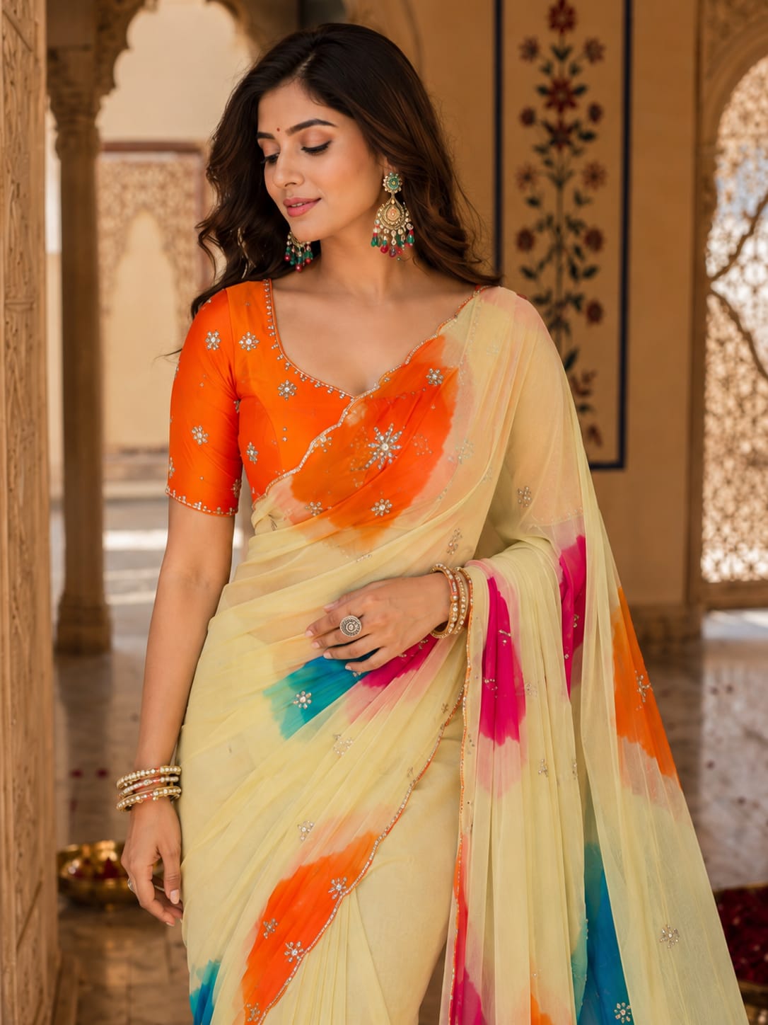 KcPc New Luxury Chiffon Saree with Elegant Cutdana Embellishment Finish SHCR
