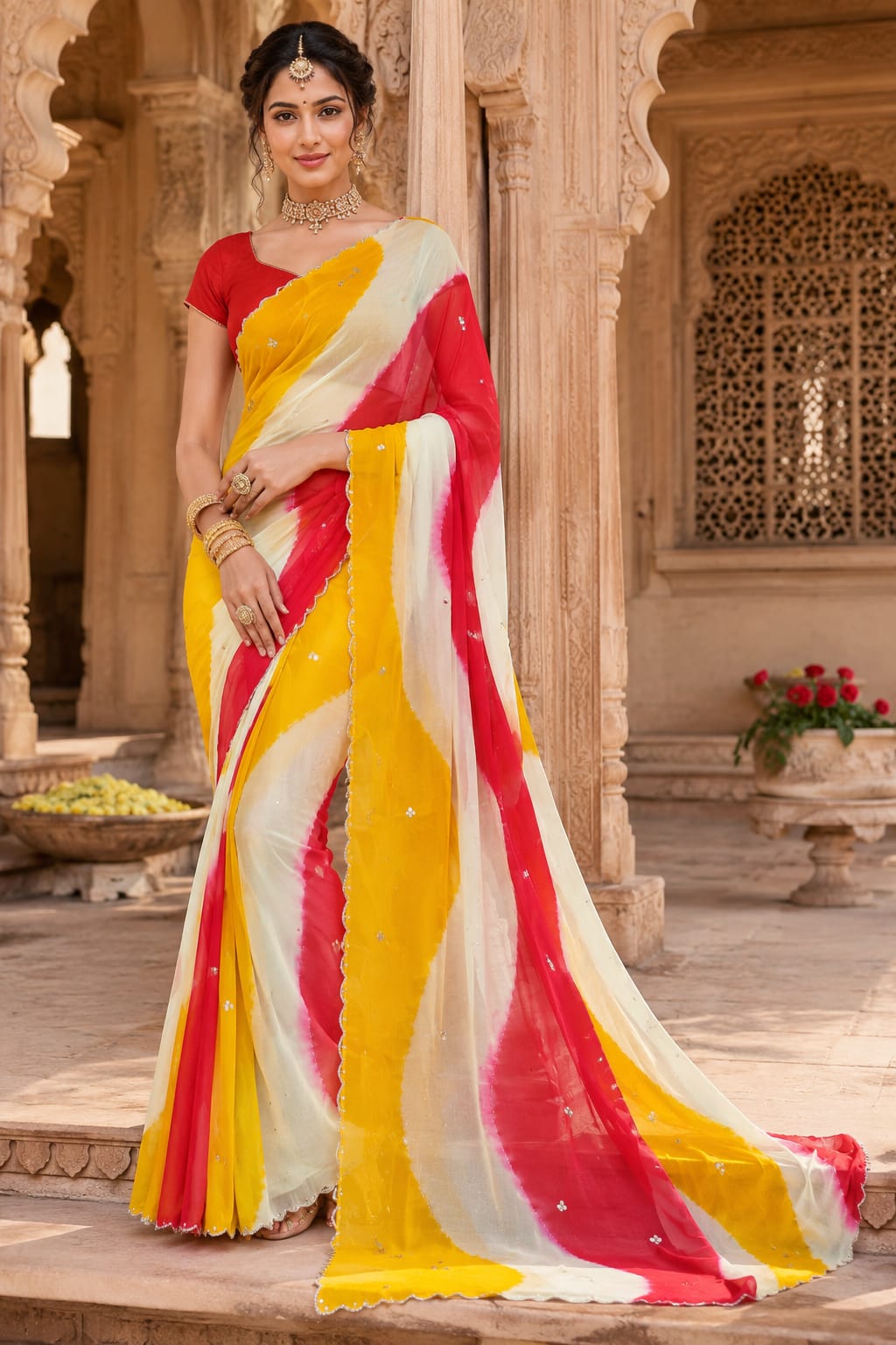 KcPc New Premium Faag Style Saree with Rich Cutdana Work and Ethnic Elegance SHCR