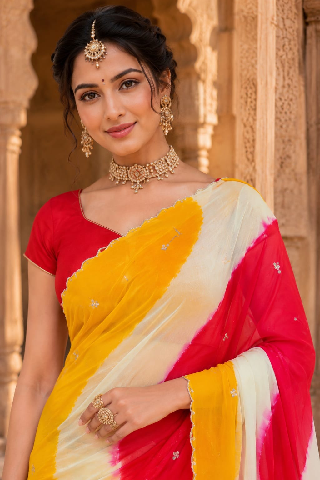 KcPc New Premium Faag Style Saree with Rich Cutdana Work and Ethnic Elegance SHCR