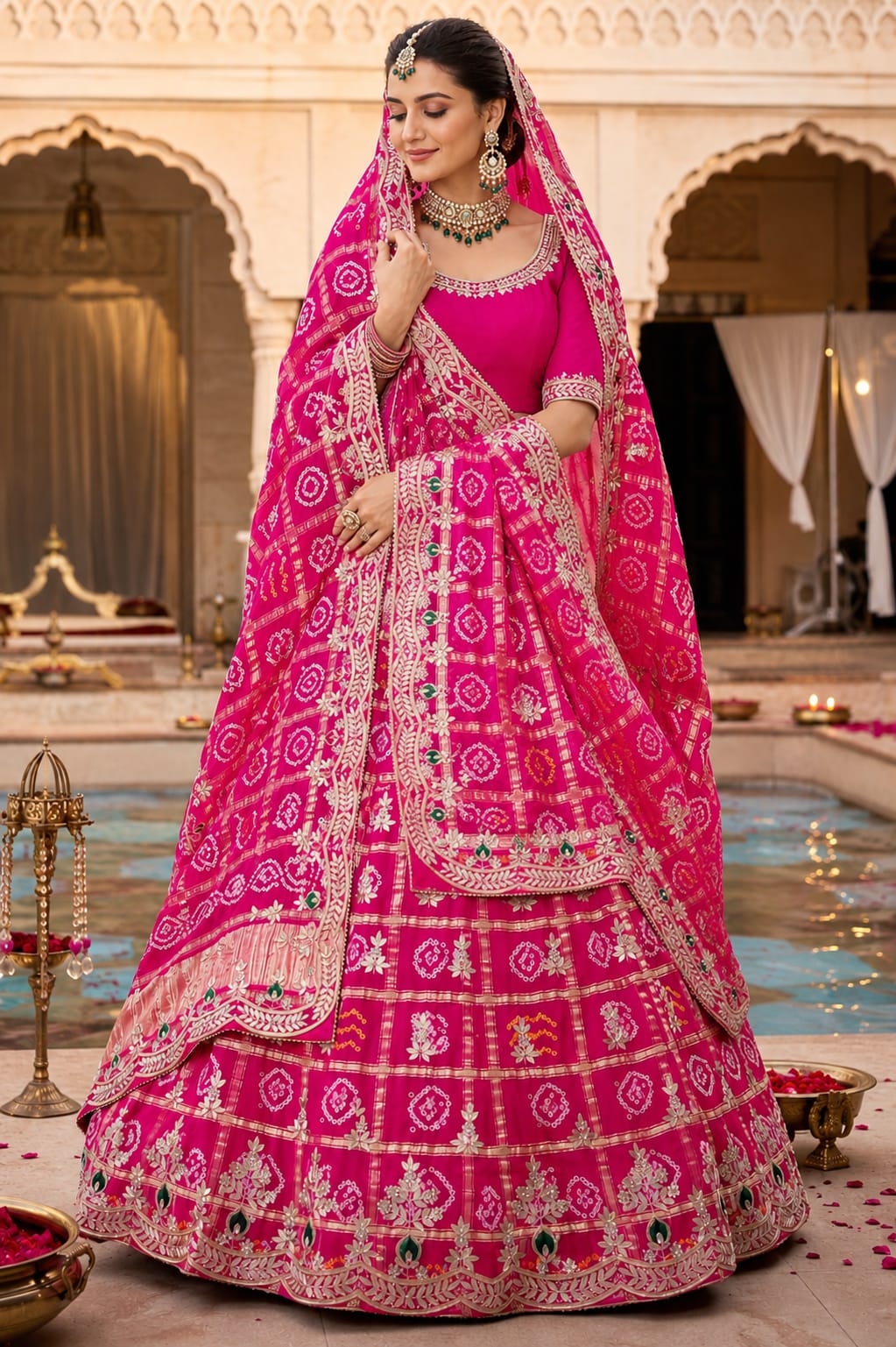 KcPc Pure Gaji silk Gharchola with Gotapatti work Lehenga Set BTU