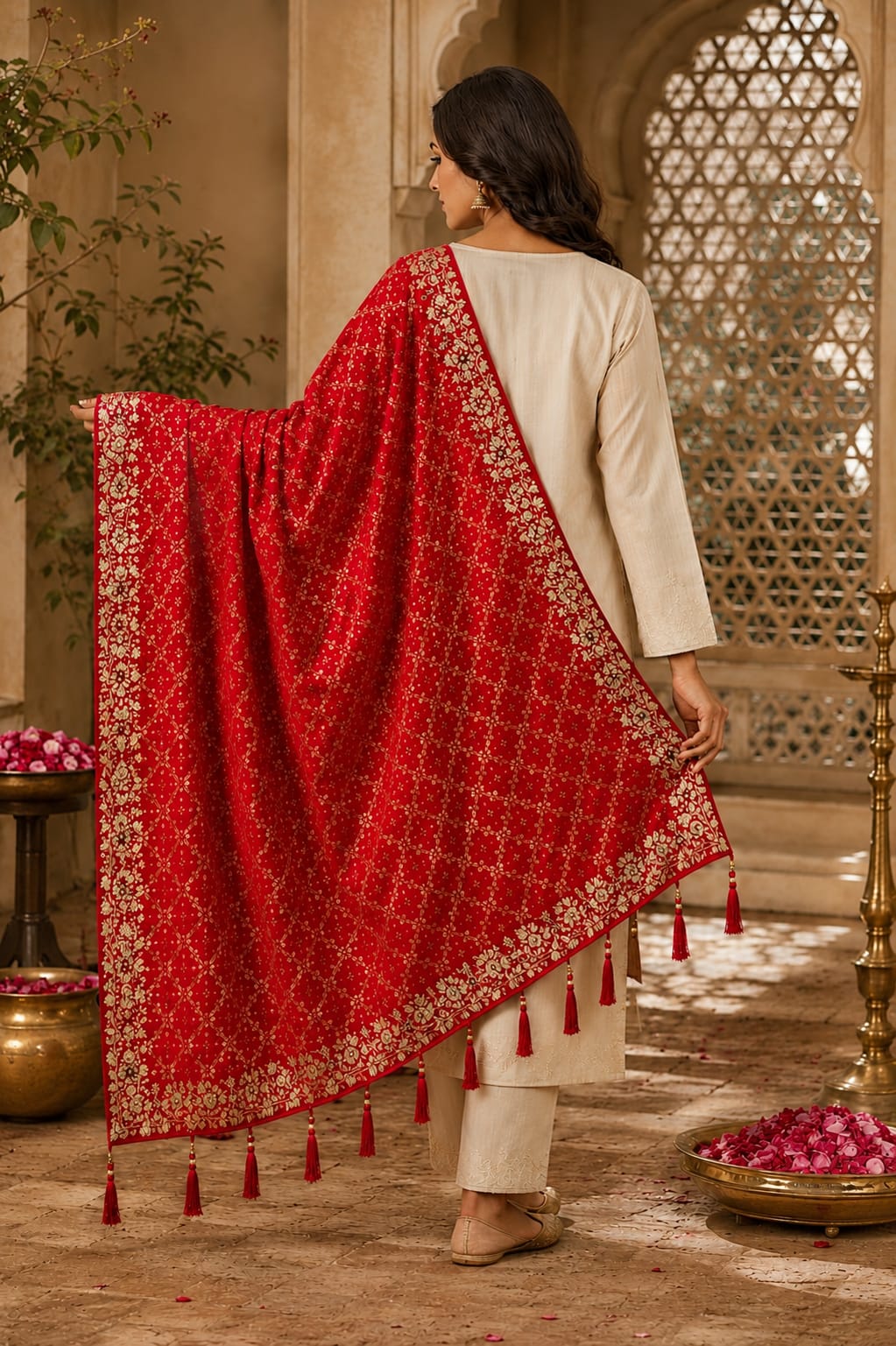 KcPc Premium Khaddi Georgette Dupatta with Heavy EmbroiderySAS