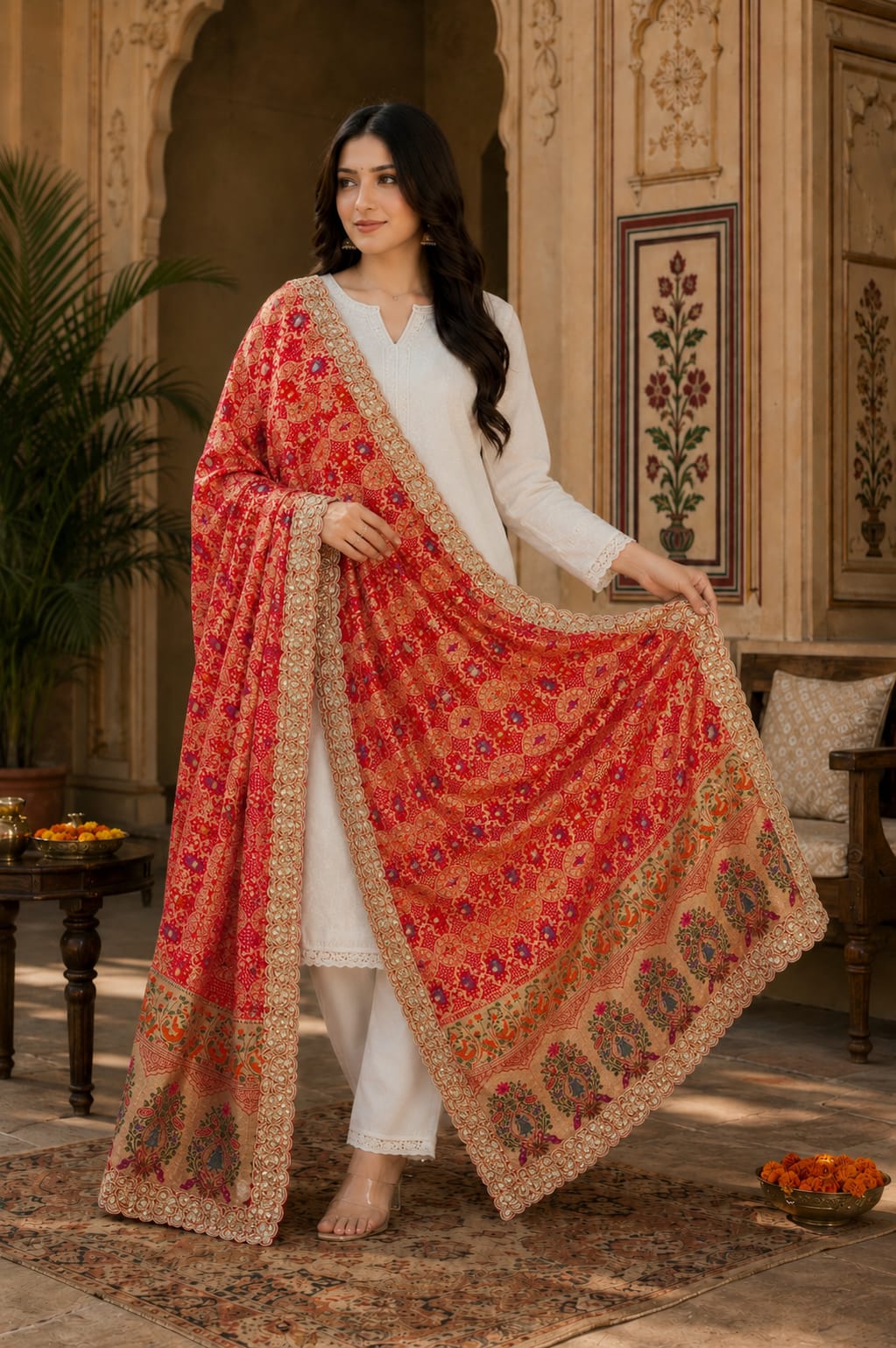 KcPc Letest Khaddi Georgette Embroidery Heavy Border Work DupattaTUF