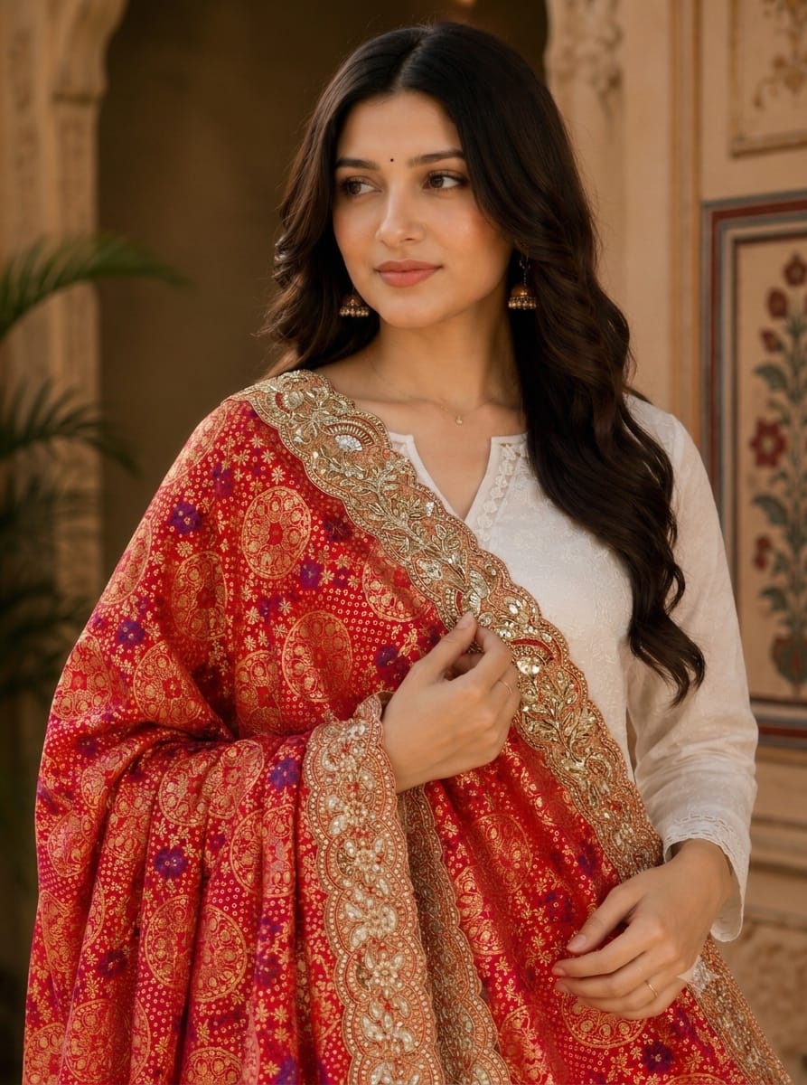 KcPc Letest Khaddi Georgette Embroidery Heavy Border Work DupattaTUF