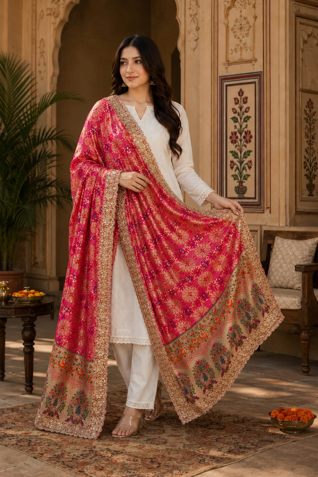 KcPc New Khaddi Georgette Embroidery Heavy Border Work DupattaTUF