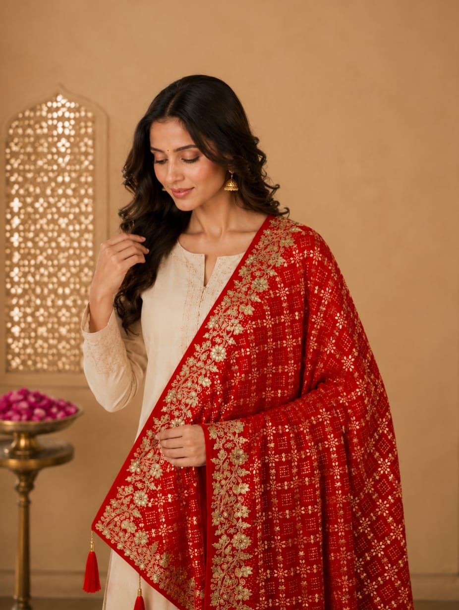 KcPc Premium Khaddi Georgette Dupatta with Heavy EmbroiderySAS