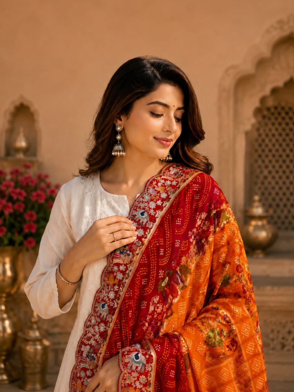 KcPc Khaddi Georgette kalamkari Style Wth Embroidery Work DupattaTUF