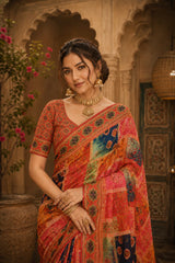 KcPc Beautiful Designer Saree with Stylish Mirror Embellishment WorkASH