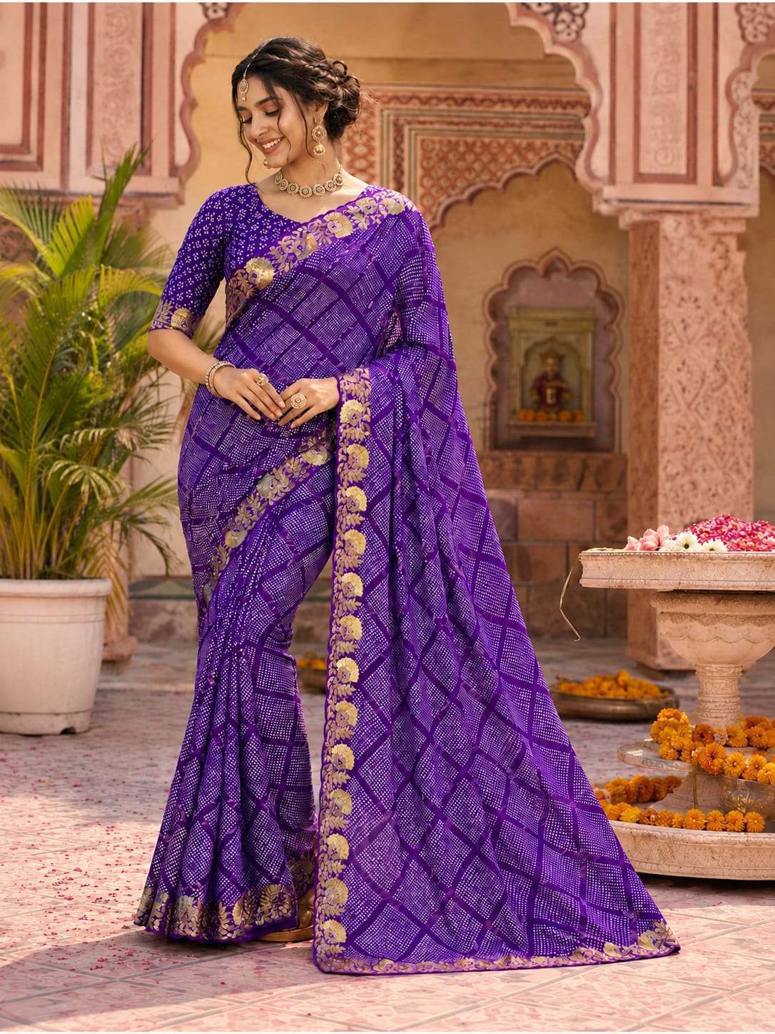 KcPc Premium Creap Silk Saree with Traditional Bandhani StyleBAL
