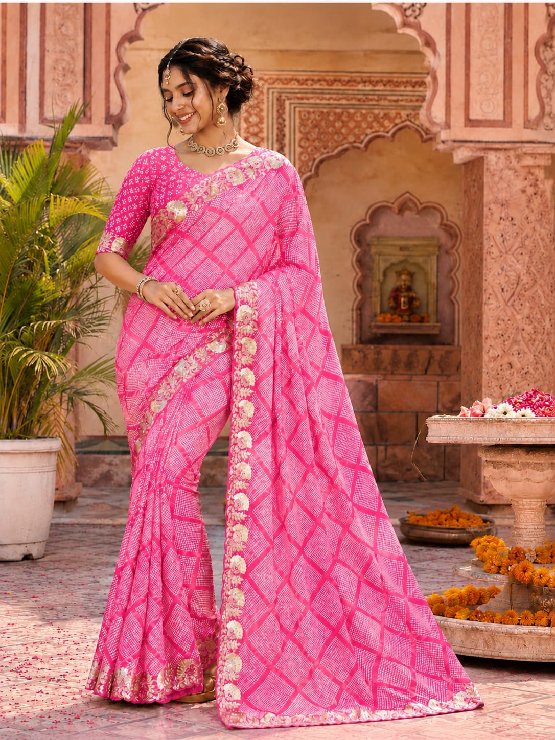 KcPc Creap Silk Bandhani Saree with Gota Patti EmbroideryBAL