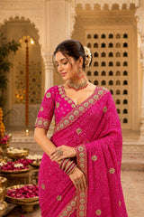 KcPc Georgette Bandhani Saree with Cutdana Embroidery BAL