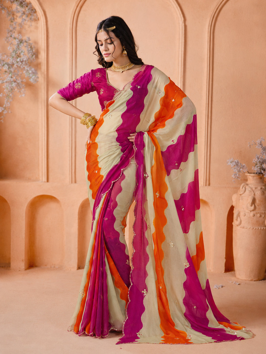 KcPc Premium Chiffon Saree with Cutdana WorkSHCR
