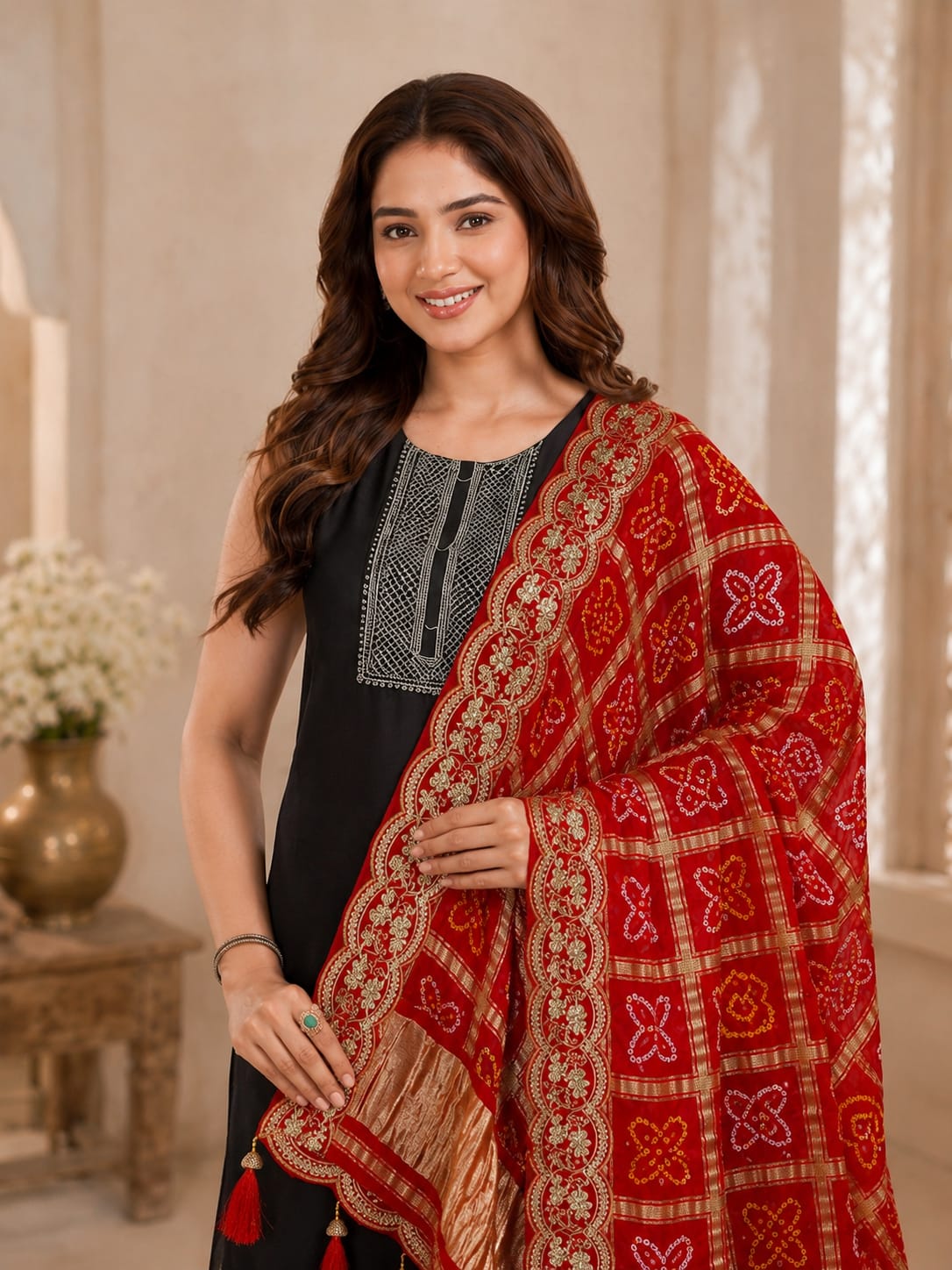 KcPc New Premium Handcrafted Bandhani Gaji Silk Dupatta