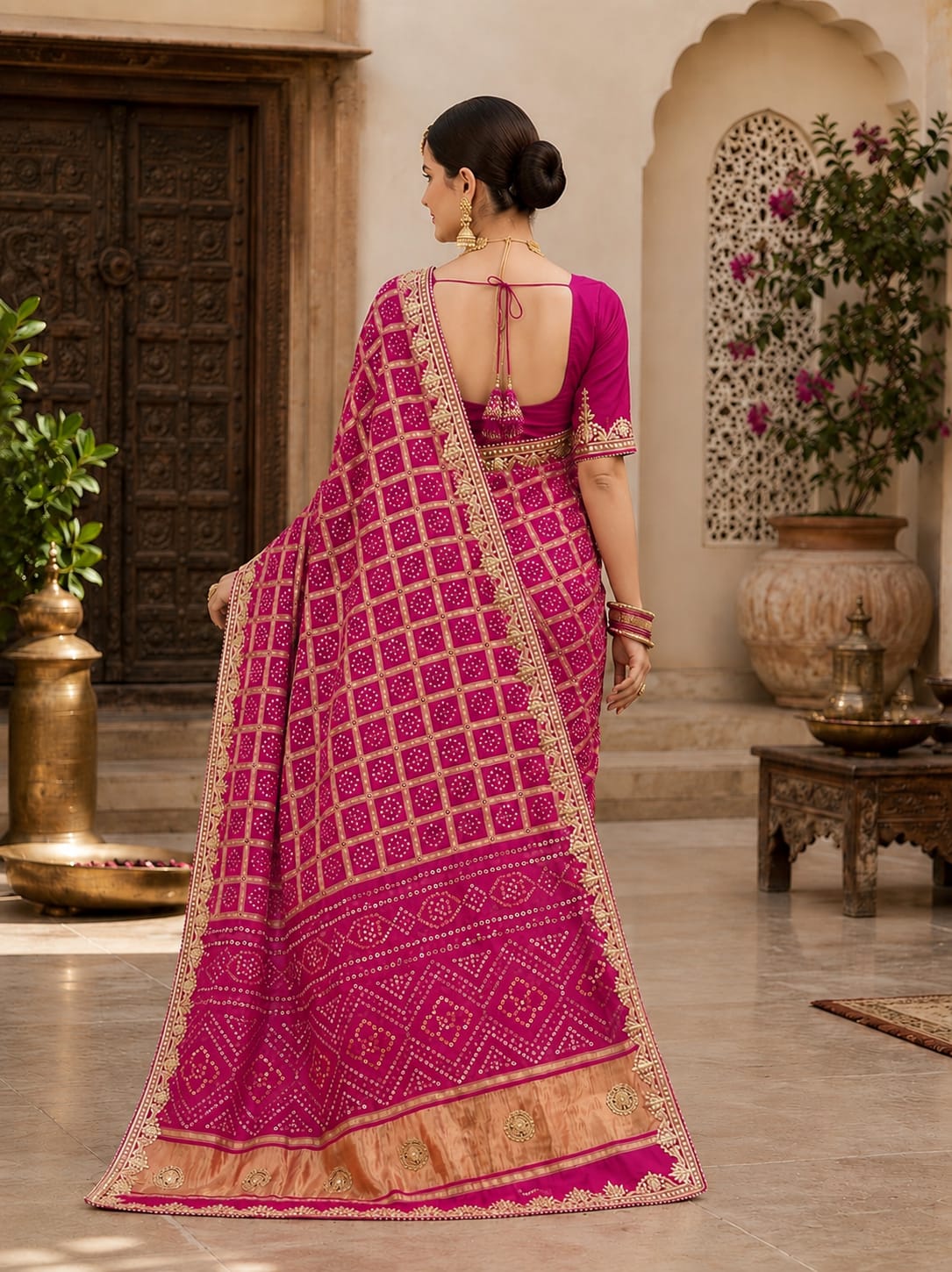 KcPc New Royal Gaji Silk Bandhani Saree with Elegant Gotapatti Work