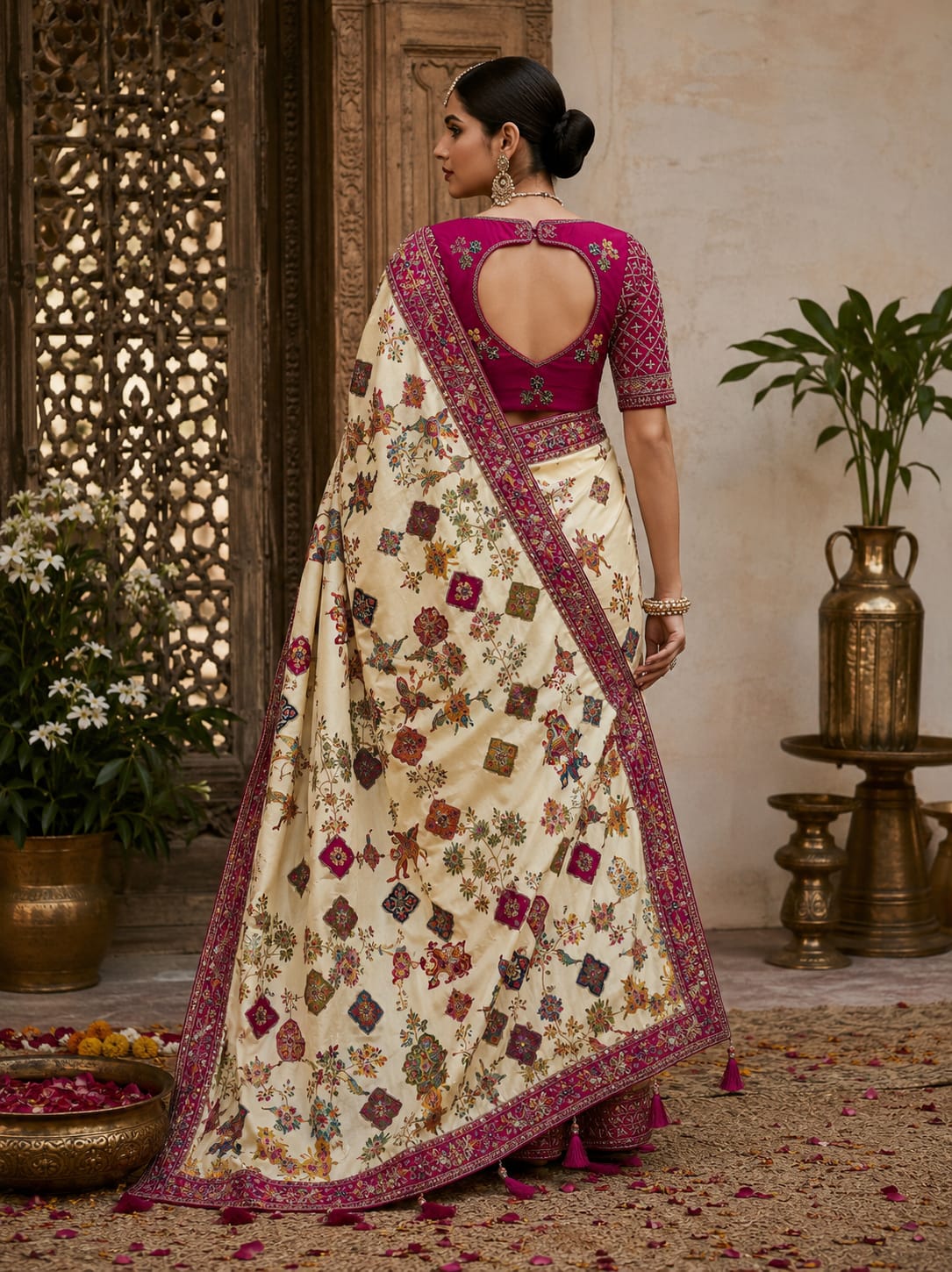KcPc New Premium Kalamkari Style Saree Crafted with Beautiful Cutdana Detailing