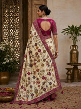 KcPc New Premium Kalamkari Style Saree Crafted with Beautiful Cutdana Detailing