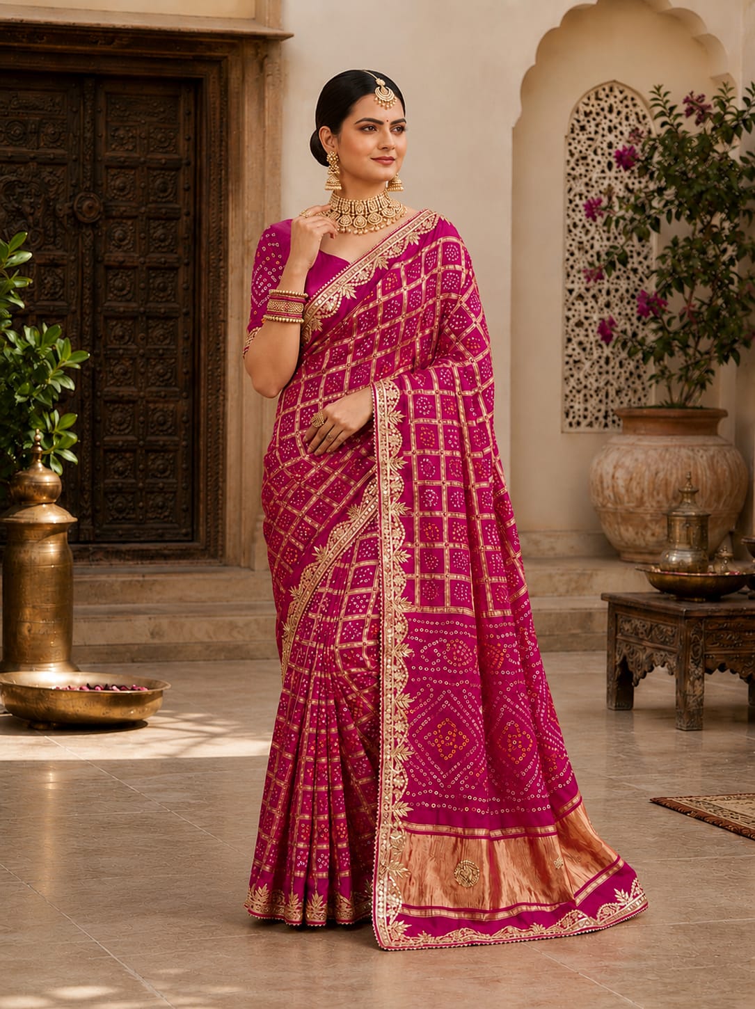 KcPc New Royal Gaji Silk Bandhani Saree with Elegant Gotapatti Work