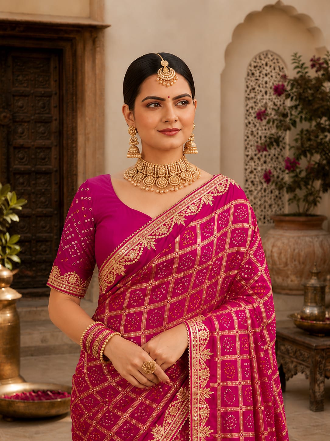 KcPc New Royal Gaji Silk Bandhani Saree with Elegant Gotapatti Work