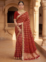 KcPc New Beautiful Bandhani Style Saree with Premium Gotapatti Detailing