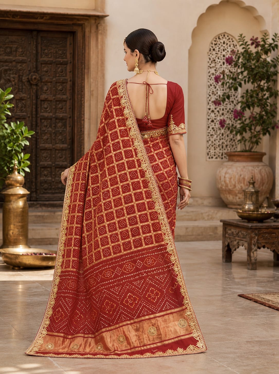 KcPc New Beautiful Bandhani Style Saree with Premium Gotapatti Detailing