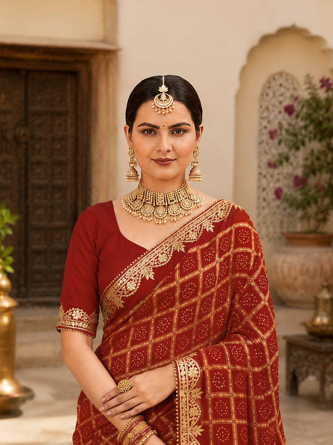 KcPc New Beautiful Bandhani Style Saree with Premium Gotapatti Detailing