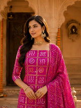 KcPc Gaji Silk Bandhani Suit Set with Gotapatti Work JITEN