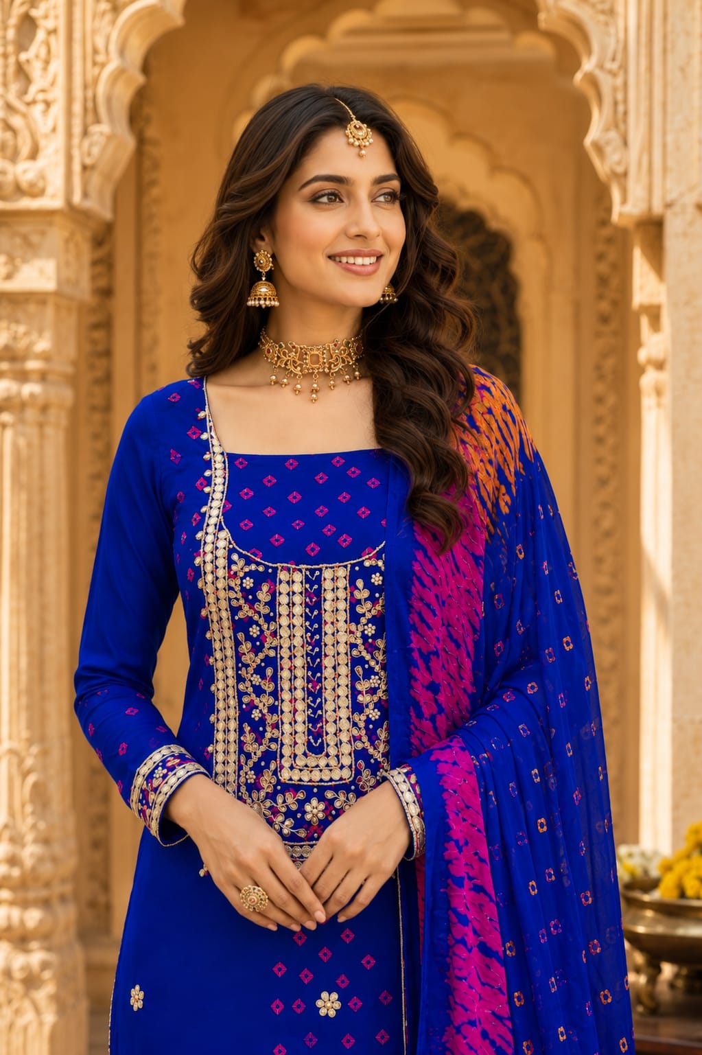 KcPc Premium Modal Silk Bandhani Suit Set with Gotapatti Work JITEN