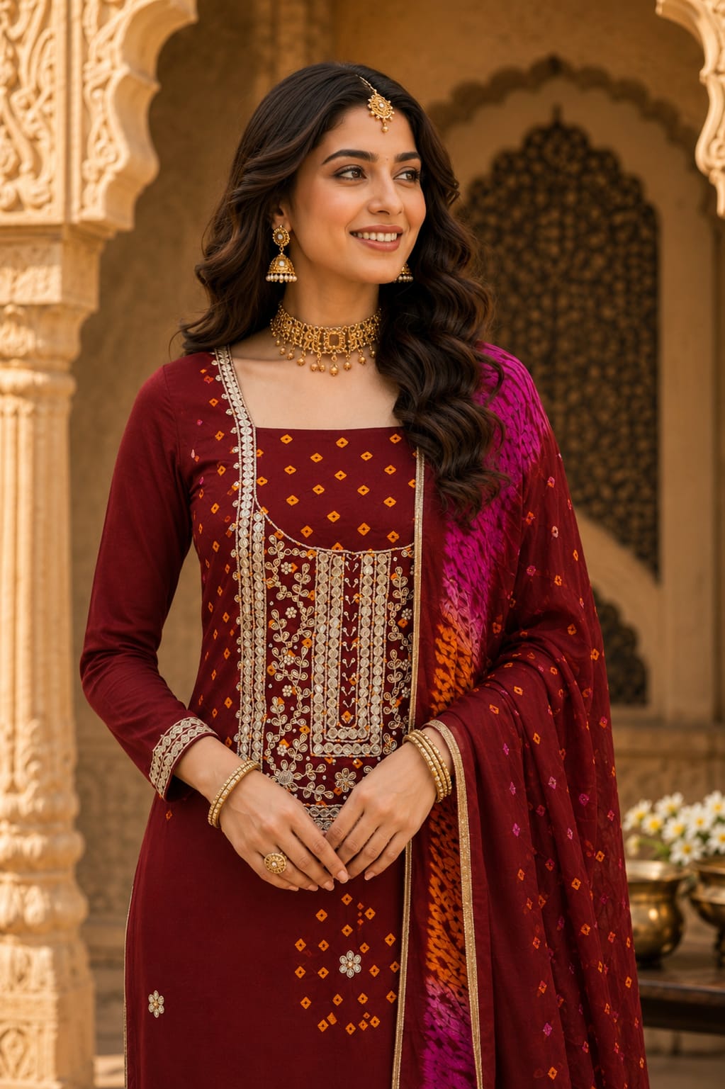 KcPc Designer Modal Silk Bandhani Suit Set with Gotapatti WorkJITEN