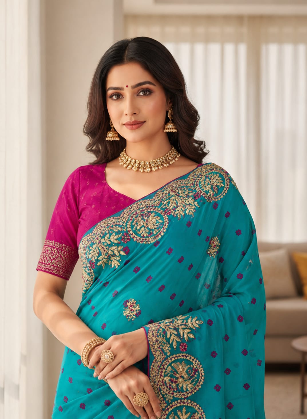 KcPc New Elegant Pure Georgette Saree Featuring Bandhani Pattern & Gota patti RB