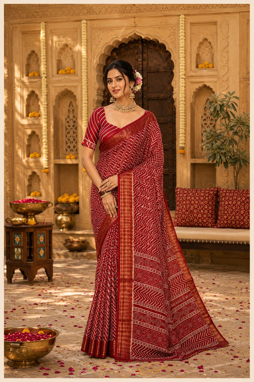 KcPc Premium Cotton Silk Zig Zag Saree with Zari Border STL