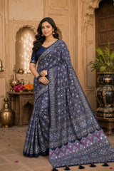 KcPc Premium Silk Ajrakh Saree with Mirror Work STR