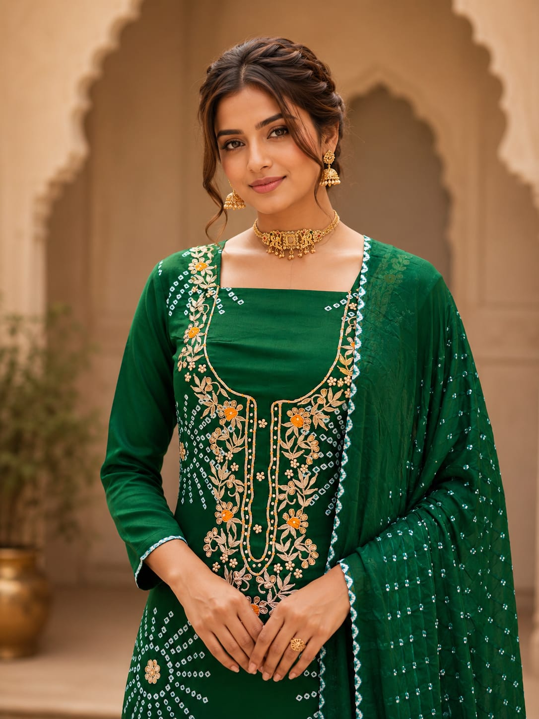 KcPc Premium Modal Silk Bandhani Suit Set with Gotapatti Work JITEN
