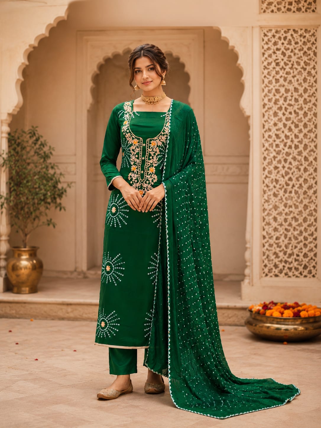 KcPc Premium Modal Silk Bandhani Suit Set with Gotapatti Work JITEN